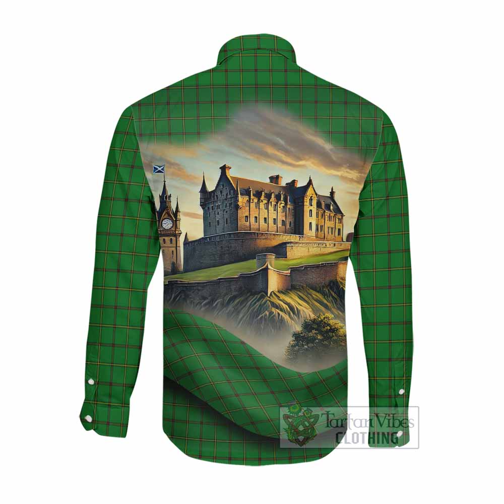 Don Tartan Family Crest Long Sleeve Button Shirt with Scottish Ancient Castle Style Men's Shirt - Tartan Vibes Clothing