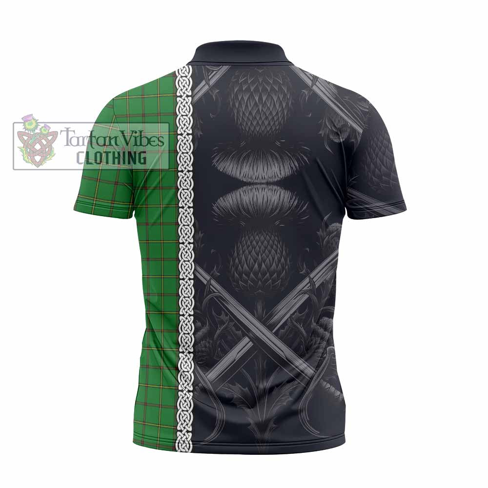 Tartan Vibes Clothing Don Tartan Zipper Polo Shirt with Family Crest Cross Sword Thistle Celtic Vibes