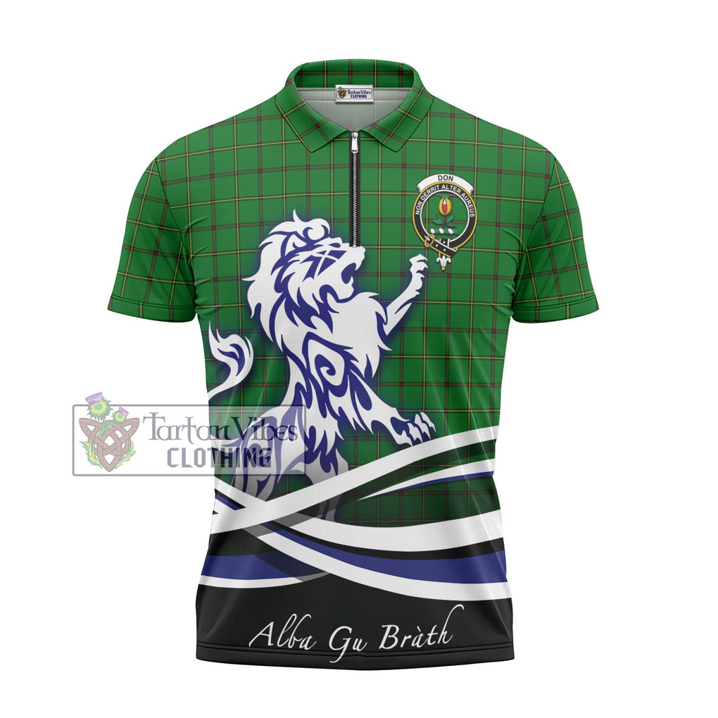 Don Tartan Zipper Polo Shirt with Alba Gu Brath Regal Lion Emblem - Tartanvibesclothing Shop