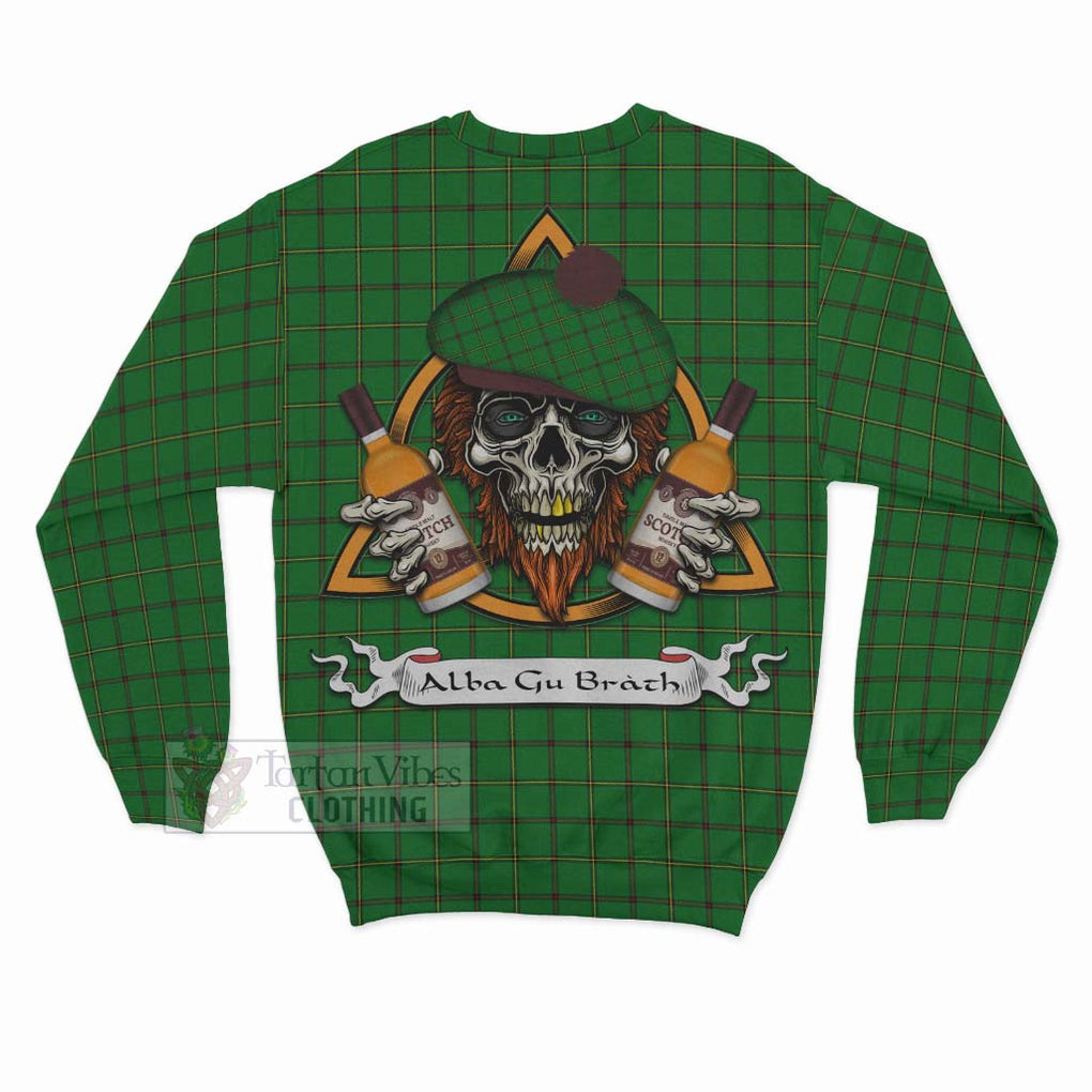 Tartan Vibes Clothing Don Tartan Sweatshirt with Family Crest and Bearded Skull Holding Bottles of Whiskey