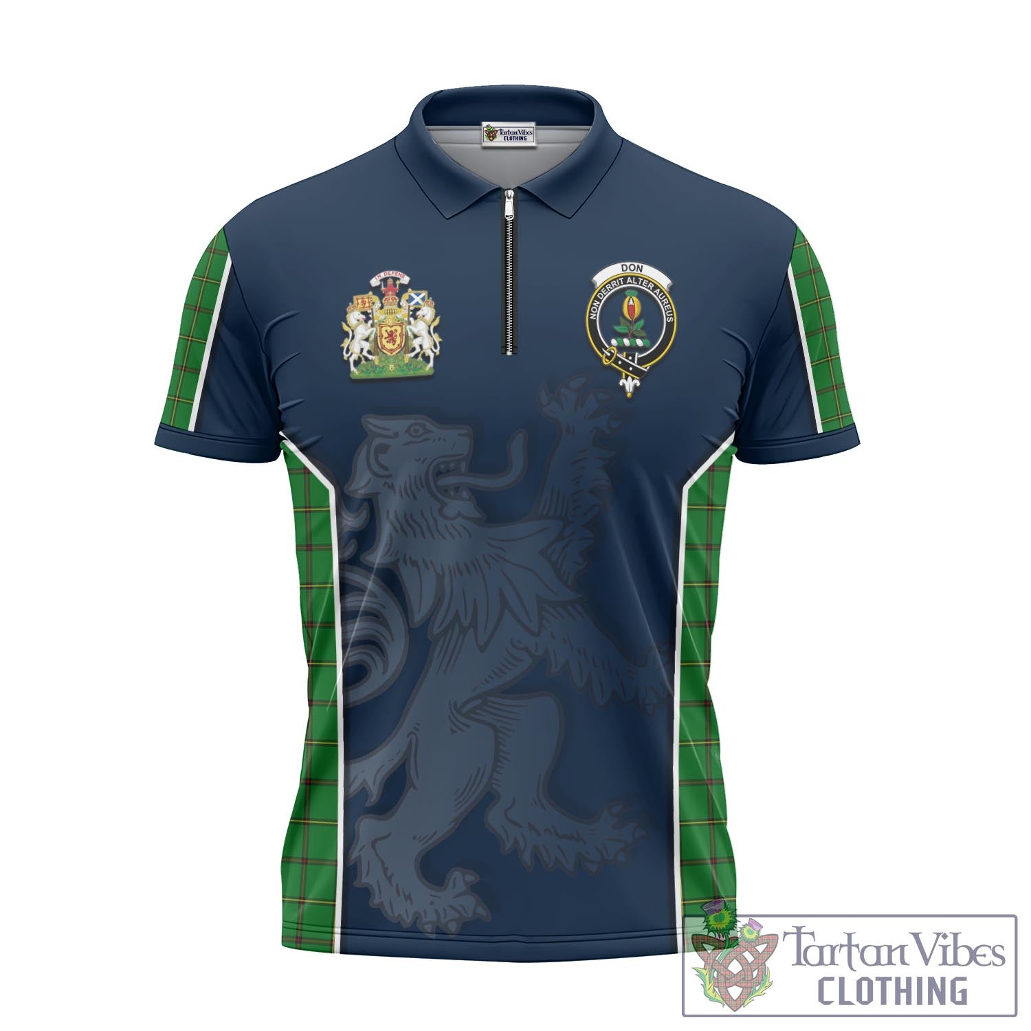 Tartan Vibes Clothing Don Tartan Zipper Polo Shirt with Family Crest and Lion Rampant Vibes Sport Style