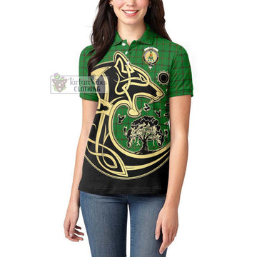 Don Tartan Women's Polo Shirt with Family Crest Celtic Wolf Style