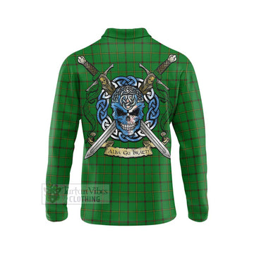 Don Tartan Long Sleeve Polo Shirt with Family Crest Celtic Skull Style - Tartan Vibes Clothing