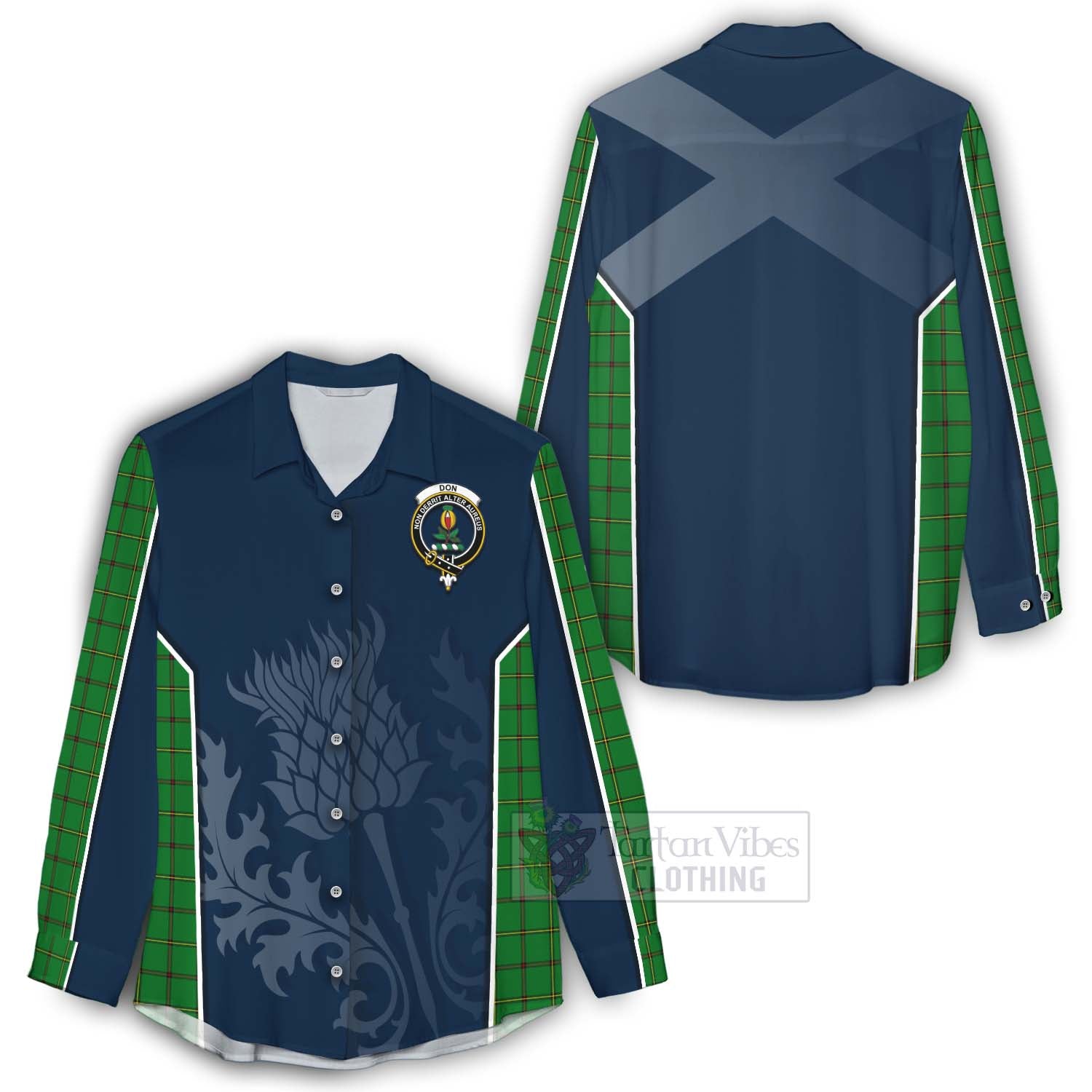 Tartan Vibes Clothing Don Tartan Women's Casual Shirt with Family Crest and Scottish Thistle Vibes Sport Style