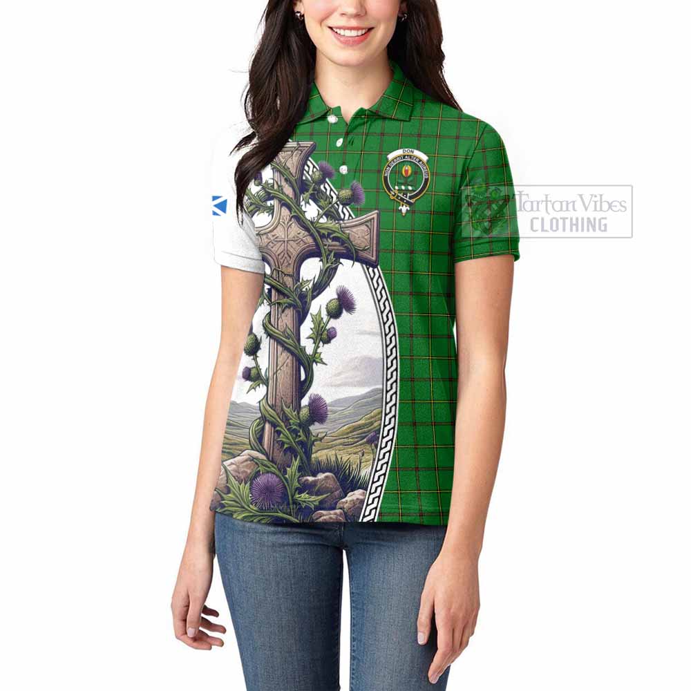 Tartan Vibes Clothing Don Tartan Women's Polo Shirt with Family Crest and St. Andrew's Cross Accented by Thistle Vines