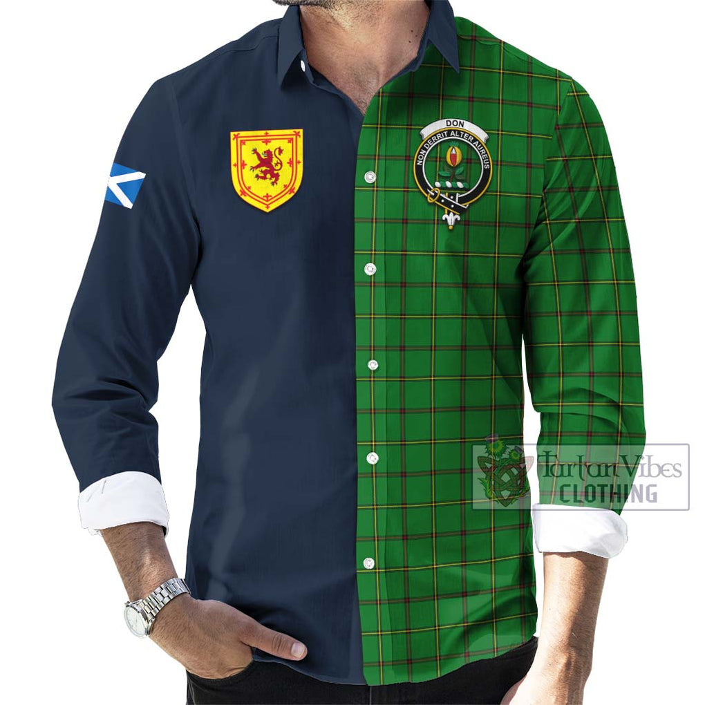 Tartan Vibes Clothing Don Tartan Long Sleeve Button Shirt with Scottish Lion Royal Arm Half Style