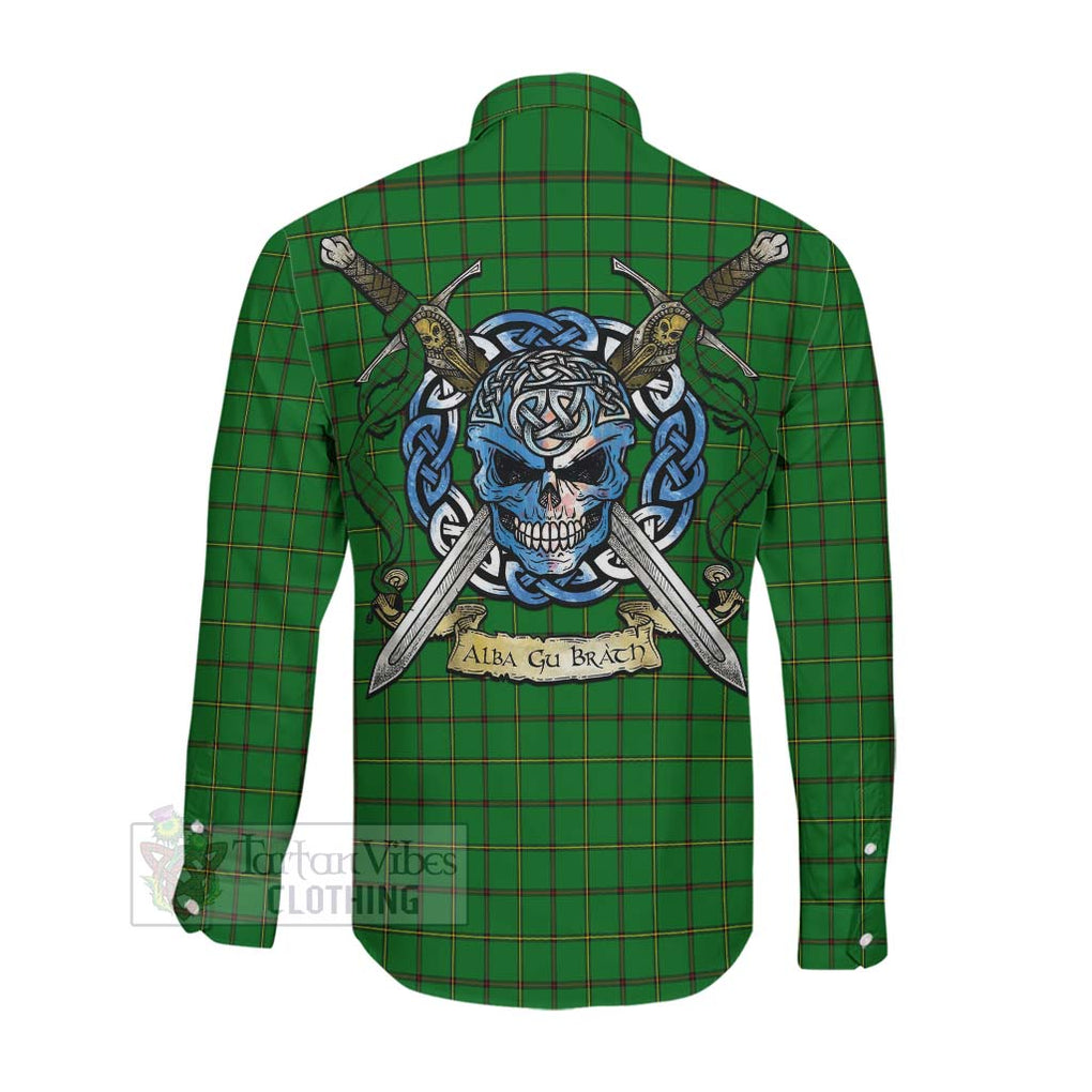 Tartan Vibes Clothing Don Tartan Long Sleeve Button Shirt with Family Crest Celtic Skull Style