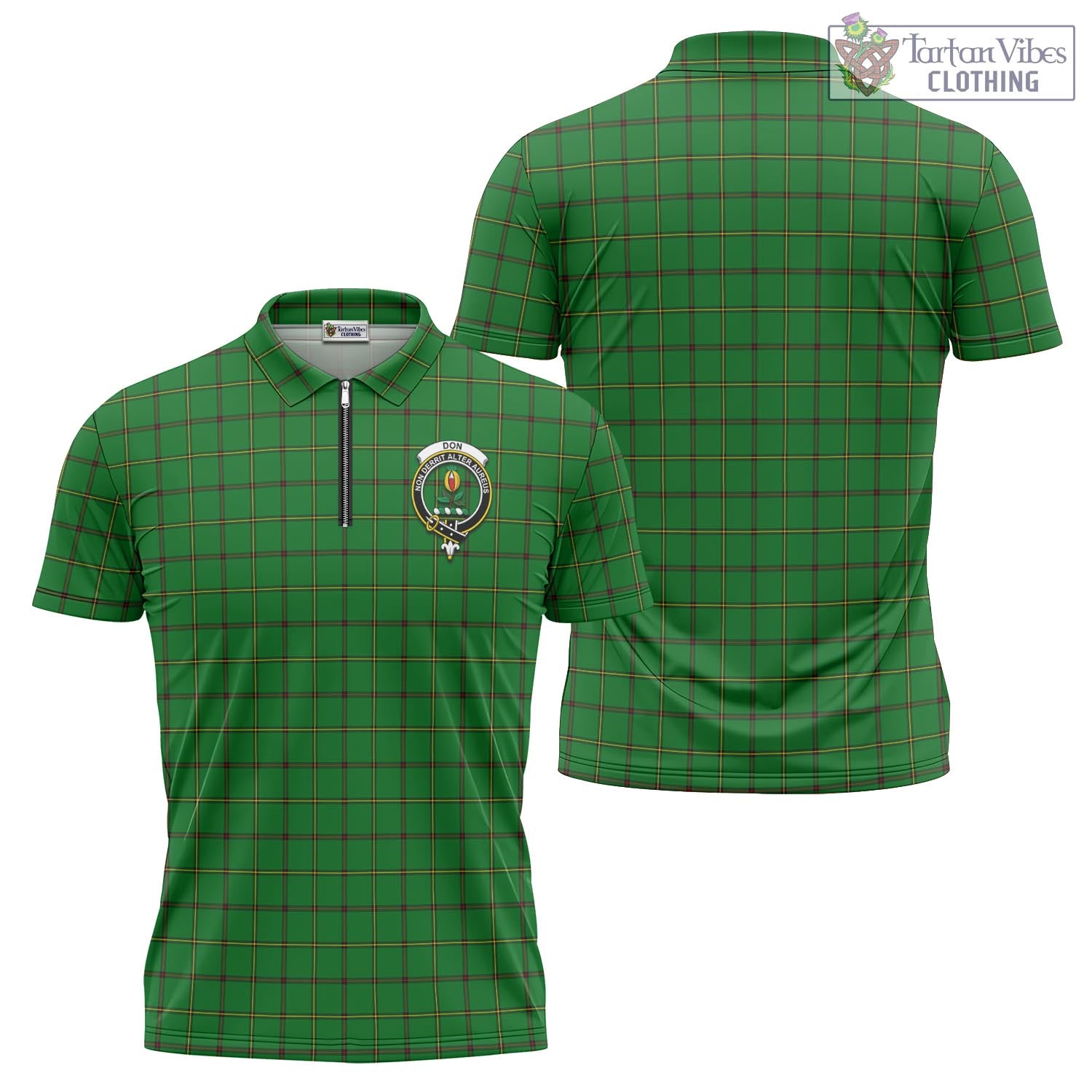 Tartan Vibes Clothing Don Tartan Zipper Polo Shirt with Family Crest