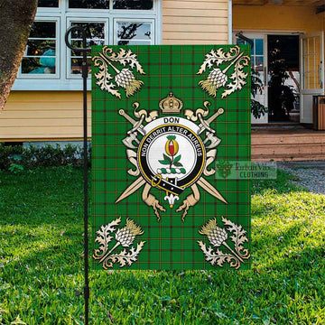 Don Tartan Flag with Family Crest and Golden Thistle Crossed Sword Design