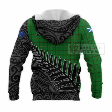 Don Crest Tartan Knitted Hoodie with New Zealand Silver Fern Half Style - Tartan Vibes Clothing