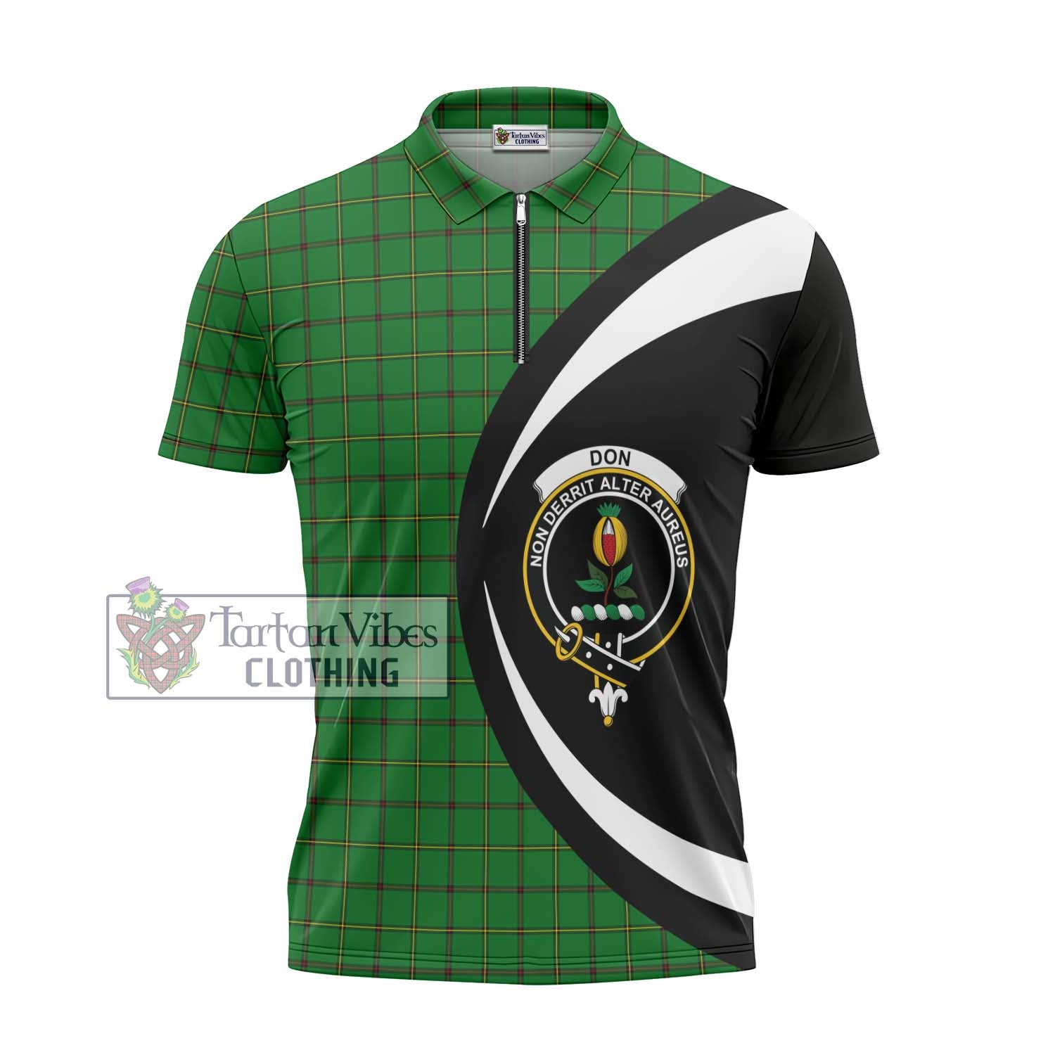 Tartan Vibes Clothing Don Tartan Zipper Polo Shirt with Family Crest Circle Style