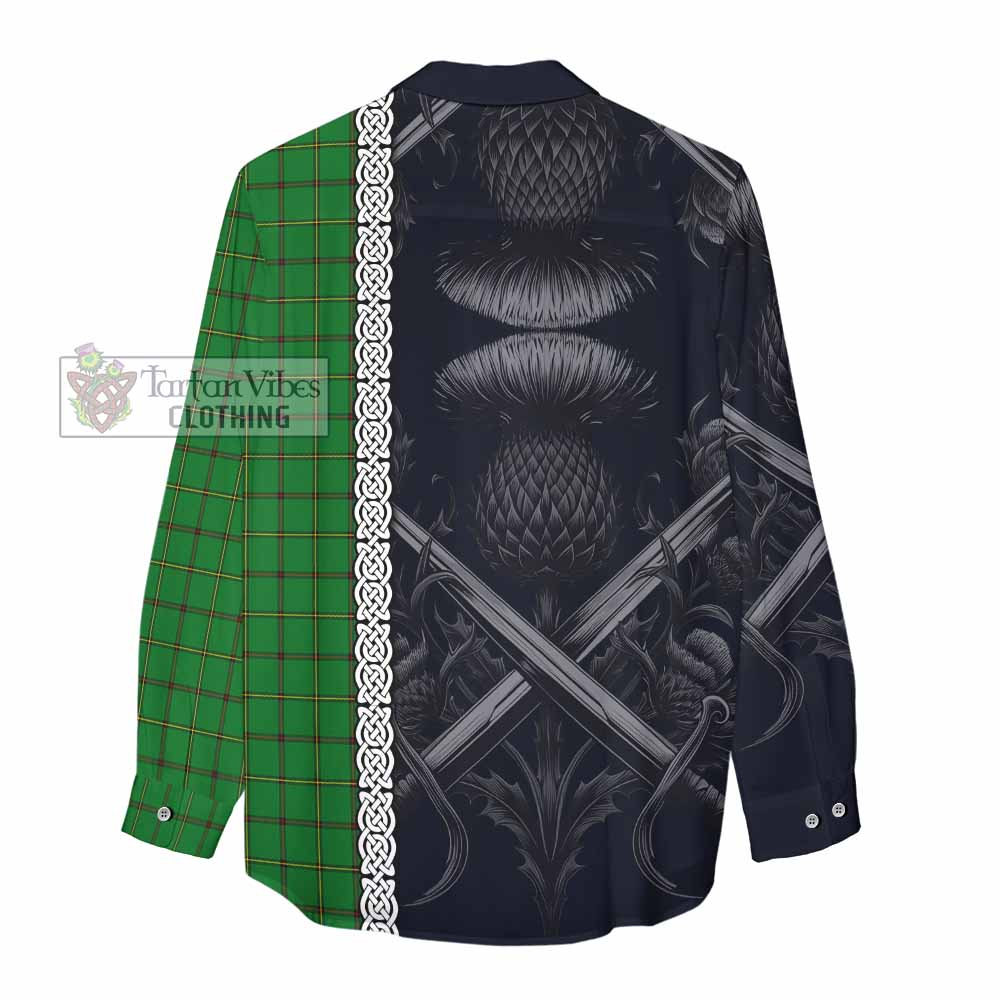 Tartan Vibes Clothing Don Tartan Women's Casual Shirt with Family Crest Cross Sword Thistle Celtic Vibes