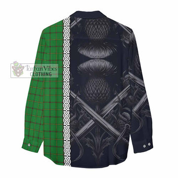 Don Tartan Women's Casual Shirt with Family Crest Cross Sword Thistle Celtic Vibes