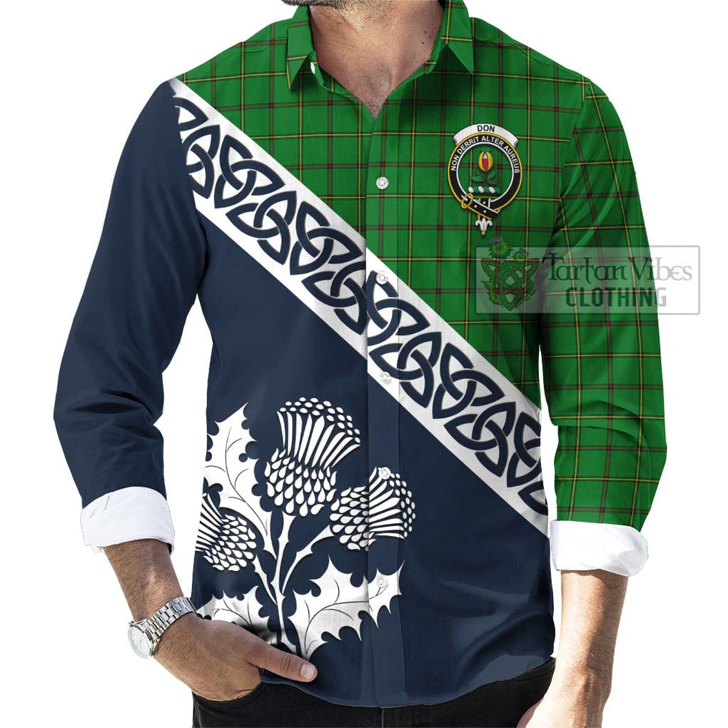 Tartan Vibes Clothing Don Tartan Long Sleeve Button Shirt Featuring Thistle and Scotland Map