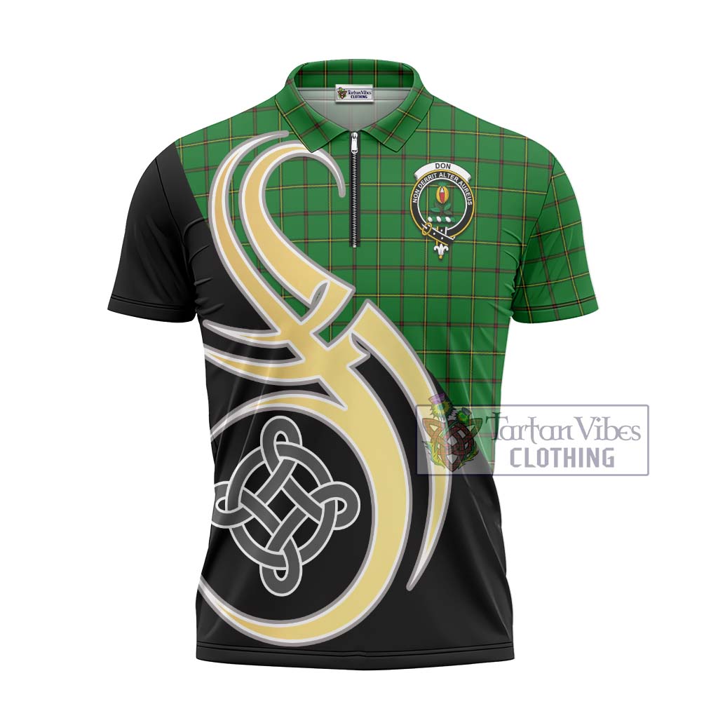 Tartan Vibes Clothing Don Tartan Zipper Polo Shirt with Family Crest and Celtic Symbol Style