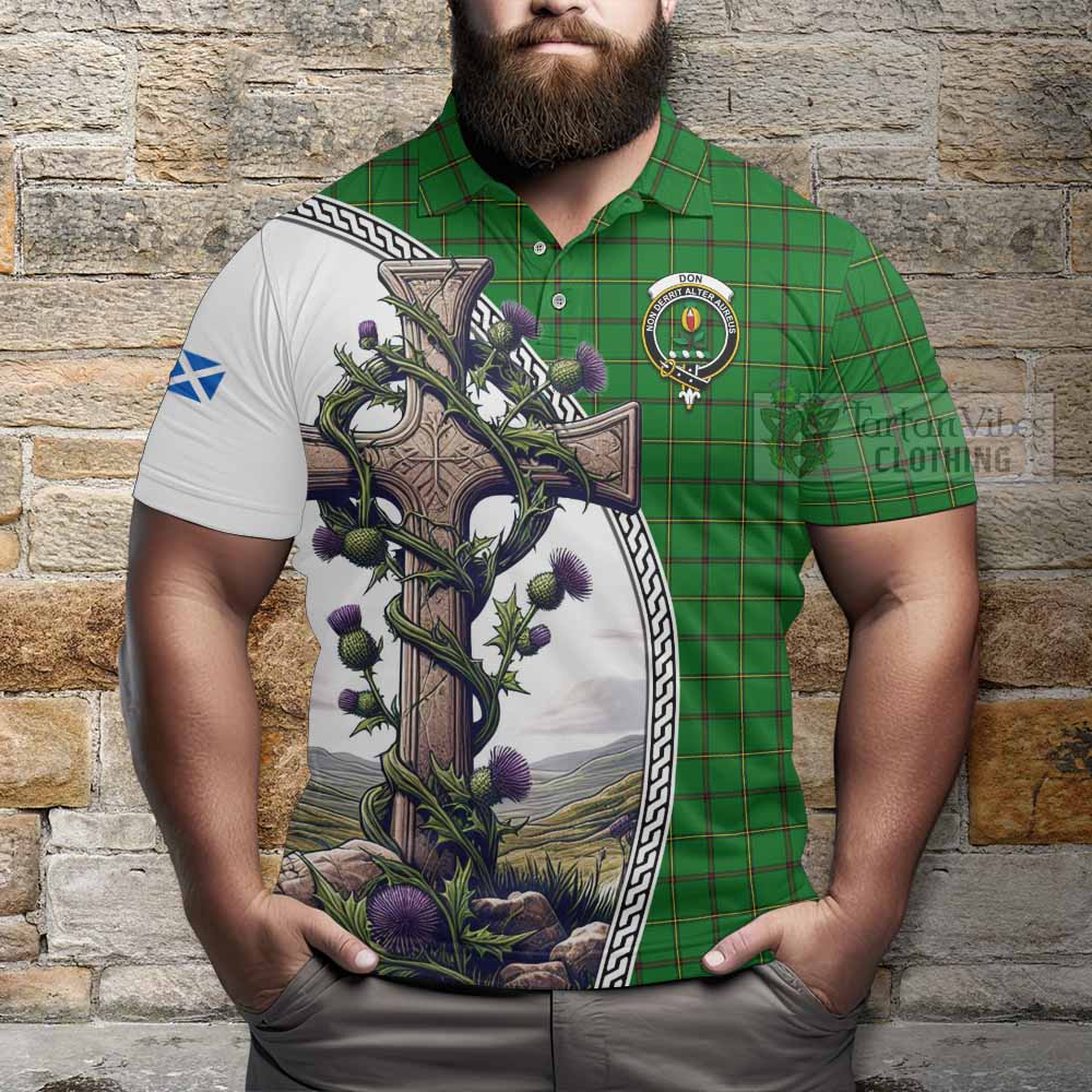 Tartan Vibes Clothing Don Tartan Polo Shirt with Family Crest and St. Andrew's Cross Accented by Thistle Vines