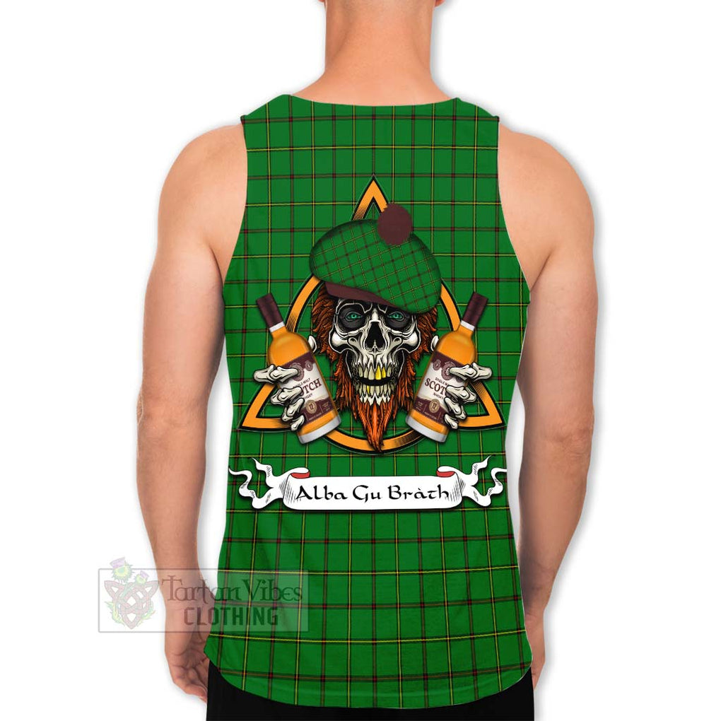 Tartan Vibes Clothing Don Tartan Men's Tank Top with Family Crest and Bearded Skull Holding Bottles of Whiskey