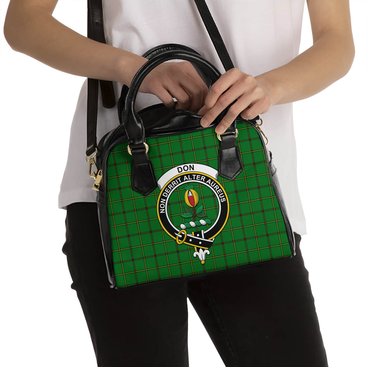 Don Tartan Shoulder Handbags with Family Crest - Tartan Vibes Clothing