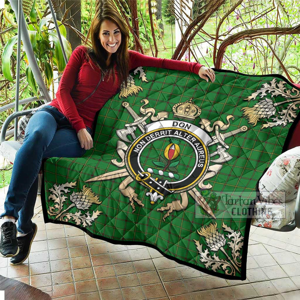 Tartan Vibes Clothing Don Tartan Quilt with Family Crest and Scottish Golden Courage Shield