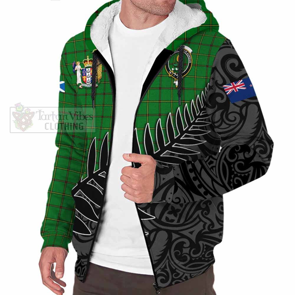 Tartan Vibes Clothing Don Crest Tartan Sherpa Hoodie with New Zealand Silver Fern Half Style