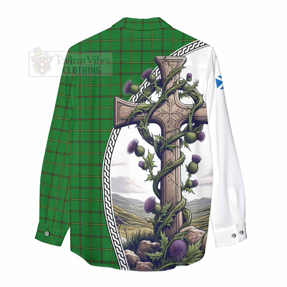 Tartan Vibes Clothing Don Tartan Women's Casual Shirt with Family Crest and St. Andrew's Cross Accented by Thistle Vines