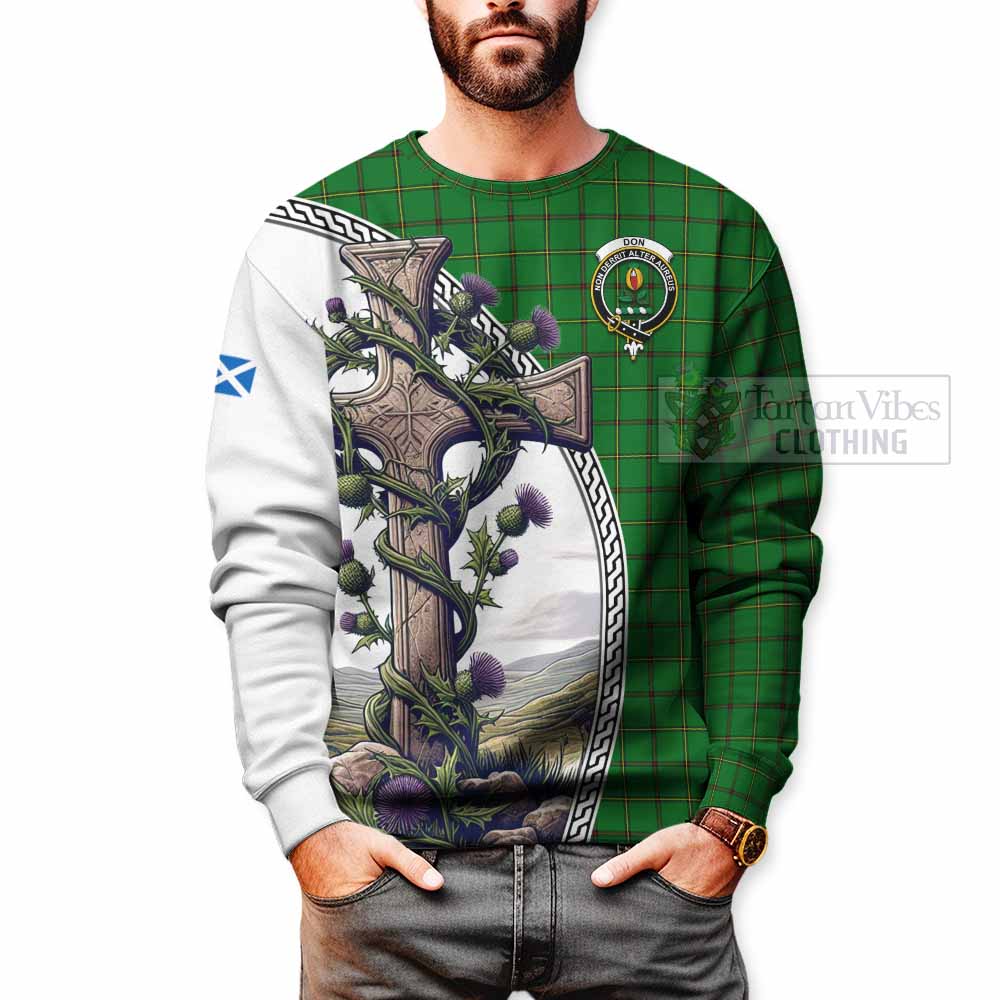 Tartan Vibes Clothing Don Tartan Sweatshirt with Family Crest and St. Andrew's Cross Accented by Thistle Vines