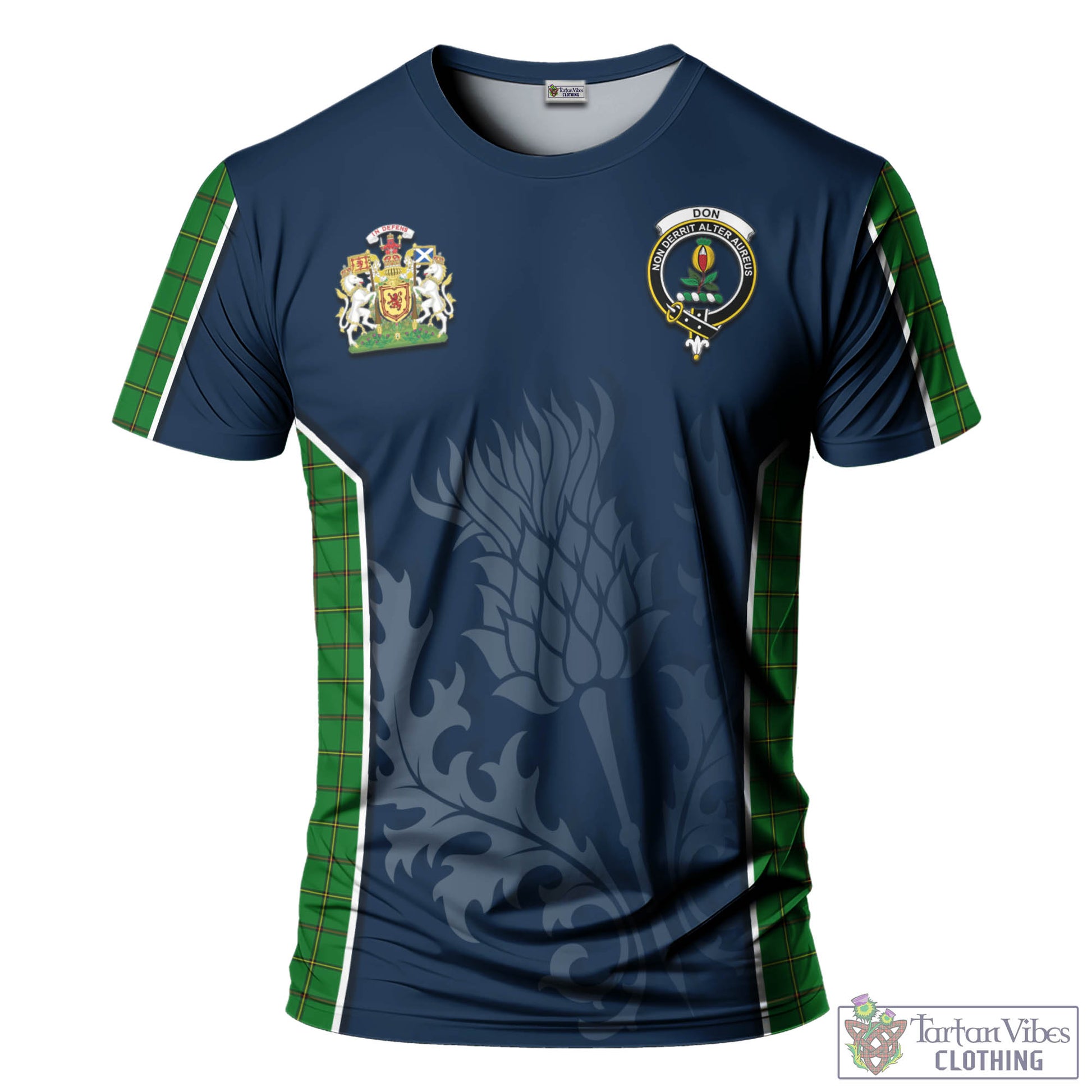 Tartan Vibes Clothing Don Tartan T-Shirt with Family Crest and Scottish Thistle Vibes Sport Style