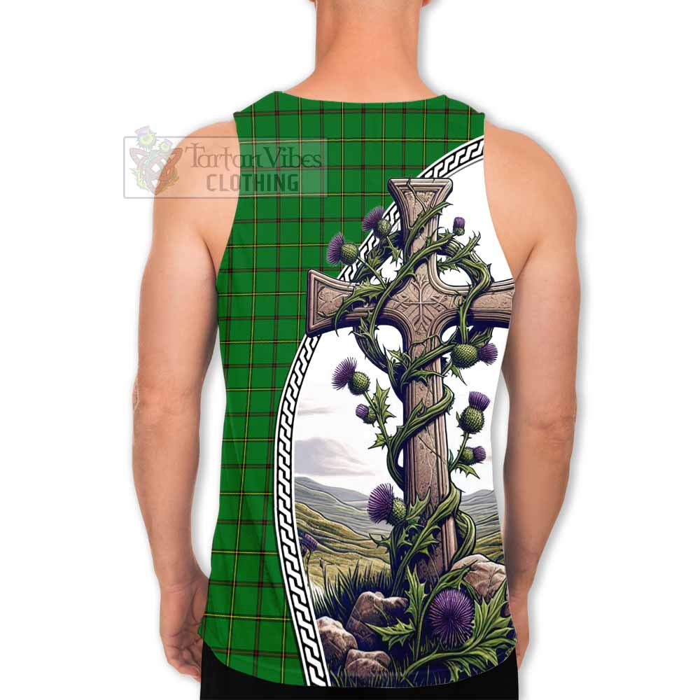 Tartan Vibes Clothing Don Tartan Men's Tank Top with Family Crest and St. Andrew's Cross Accented by Thistle Vines