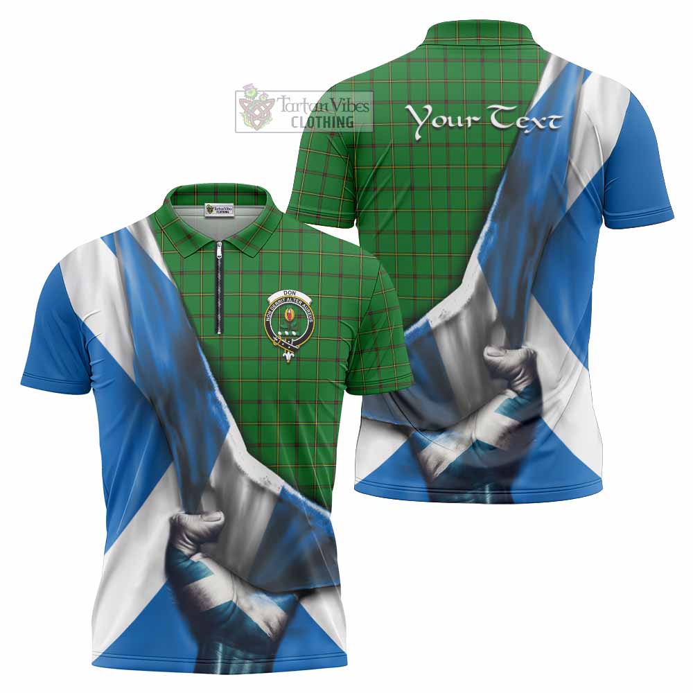 Tartan Vibes Clothing Don Tartan Zipper Polo Shirt with Family Crest Scotland Patriotic Style