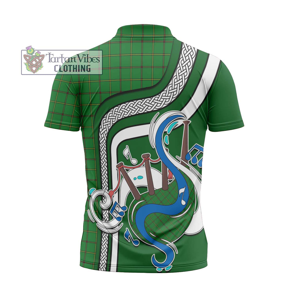 Don Tartan Zipper Polo Shirt with Epic Bagpipe Style - Tartanvibesclothing Shop