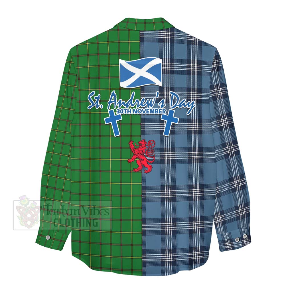 Tartan Vibes Clothing Don Tartan Women's Casual Shirt Happy St. Andrew's Day Half Tartan Style