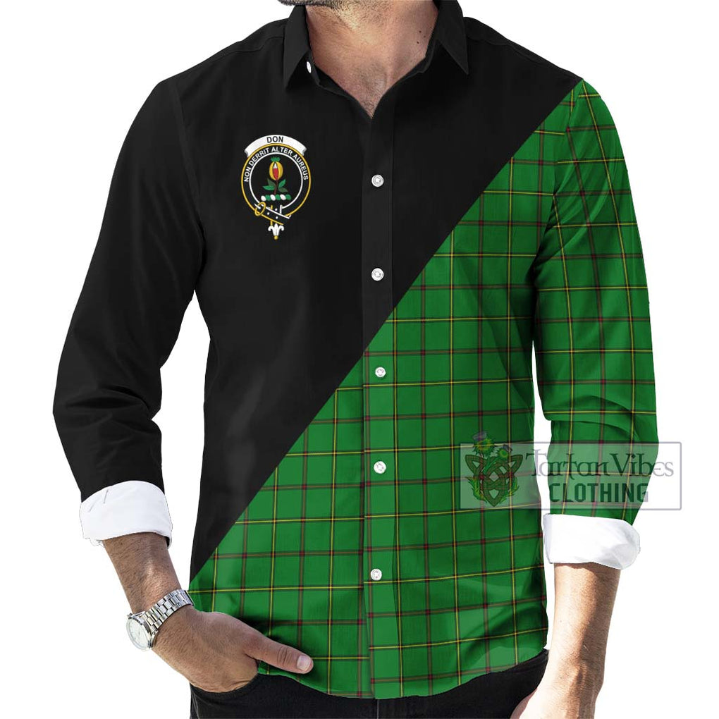 Don Tartan Long Sleeve Button Shirt with Family Crest and Military Logo Style - Tartanvibesclothing Shop