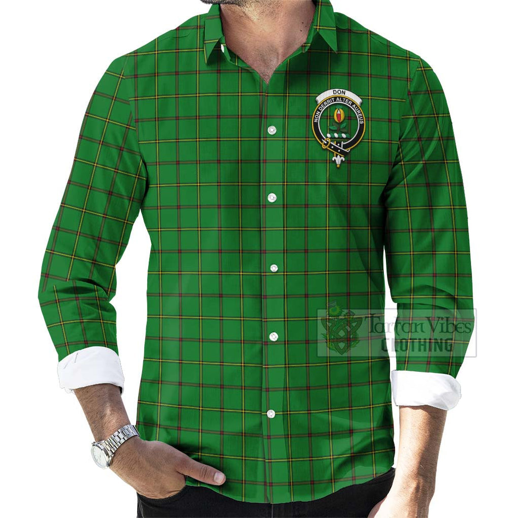 Tartan Vibes Clothing Don Tartan Long Sleeve Button Shirt with Family Crest and Bearded Skull Holding Bottles of Whiskey