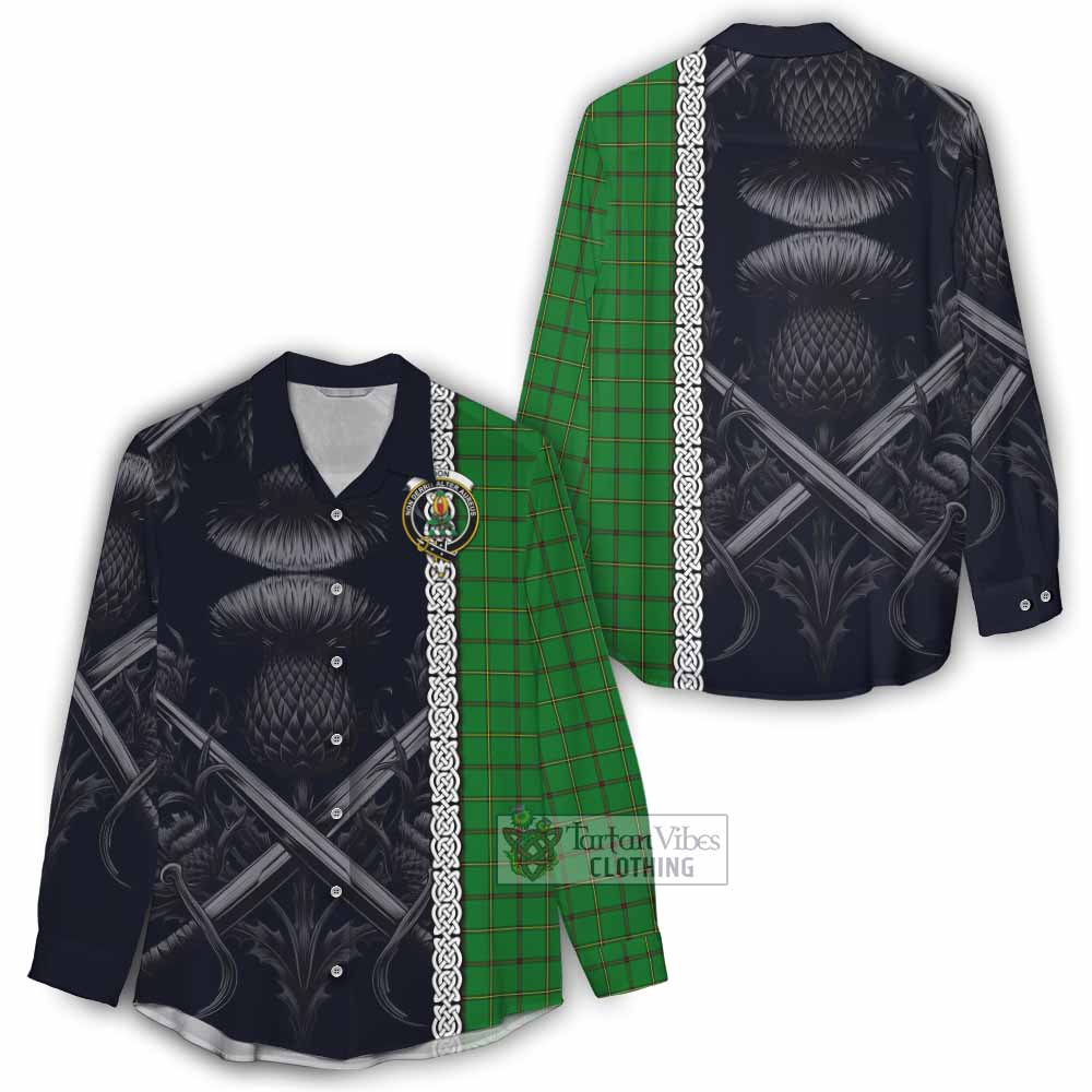 Tartan Vibes Clothing Don Tartan Women's Casual Shirt with Family Crest Cross Sword Thistle Celtic Vibes