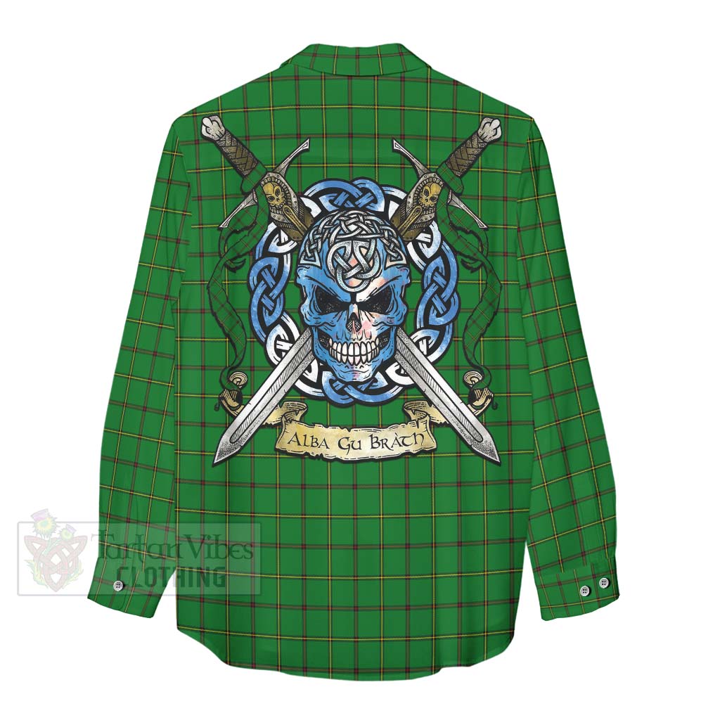 Tartan Vibes Clothing Don Tartan Women's Casual Shirt with Family Crest Celtic Skull Style