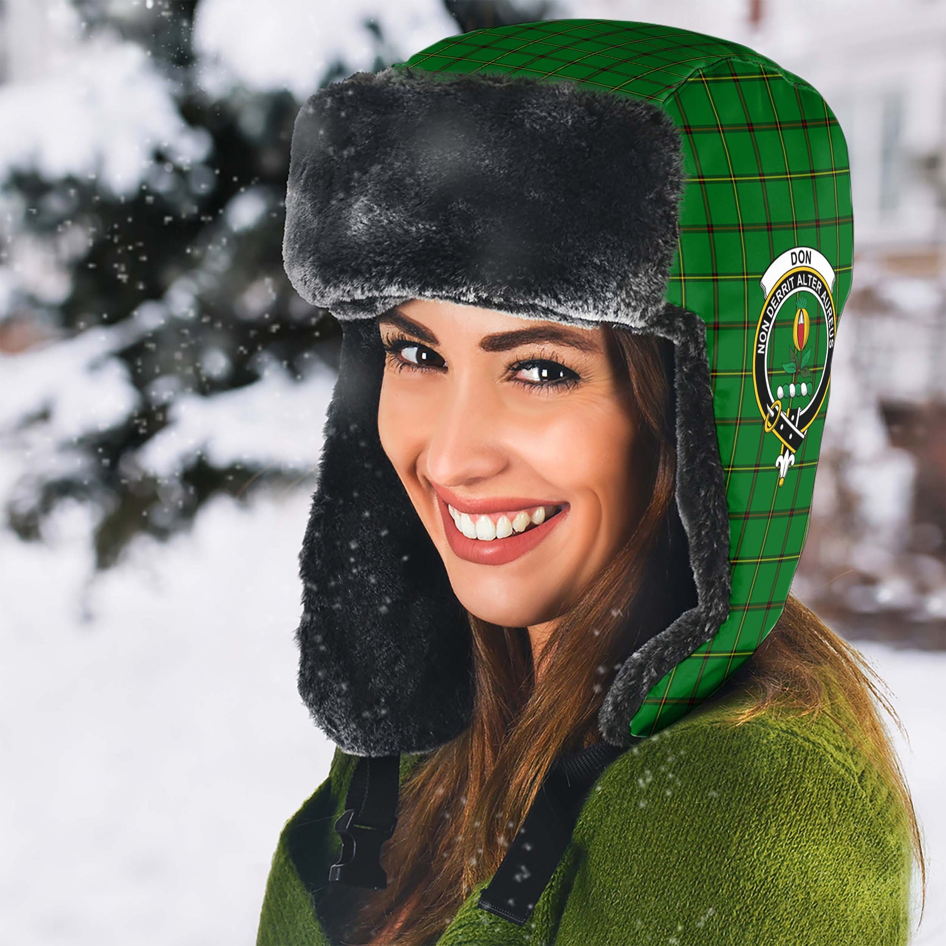 Don Tartan Winter Trapper Hat with Family Crest - Tartanvibesclothing