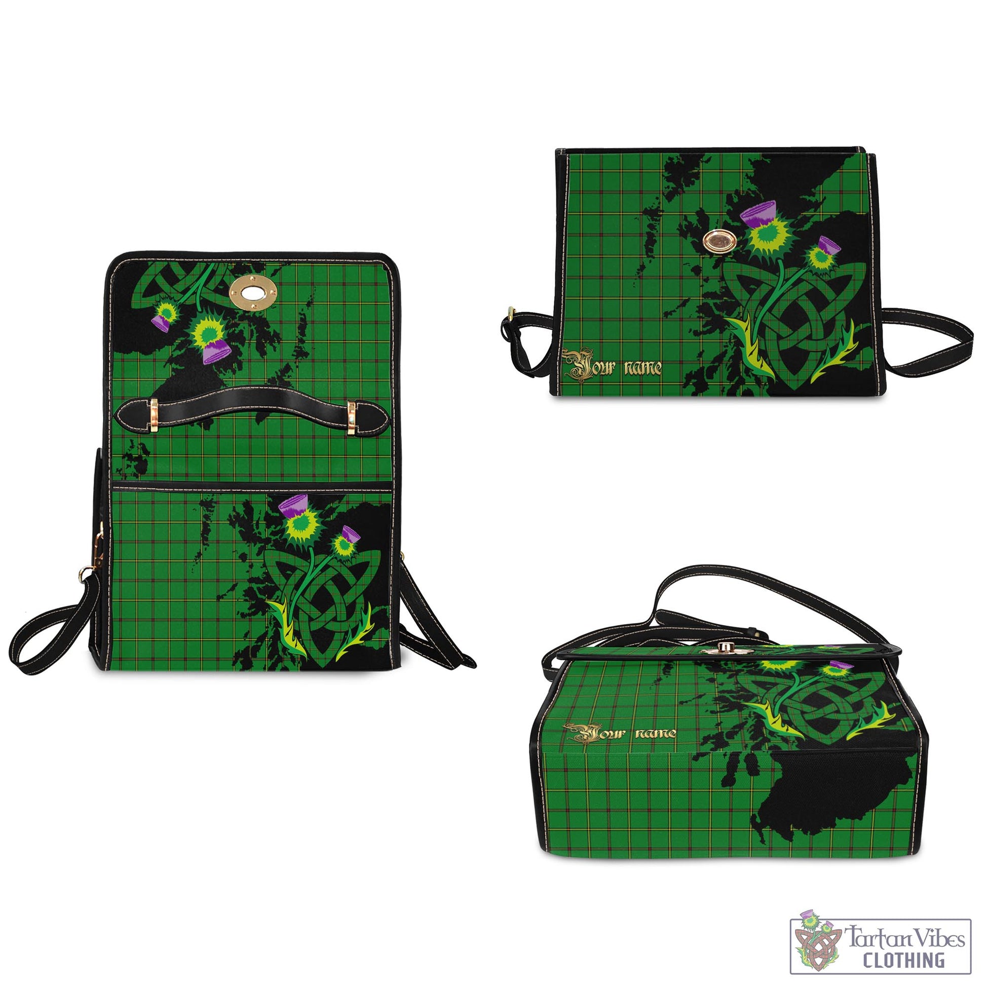 Tartan Vibes Clothing Don Tartan Waterproof Canvas Bag with Scotland Map and Thistle Celtic Accents