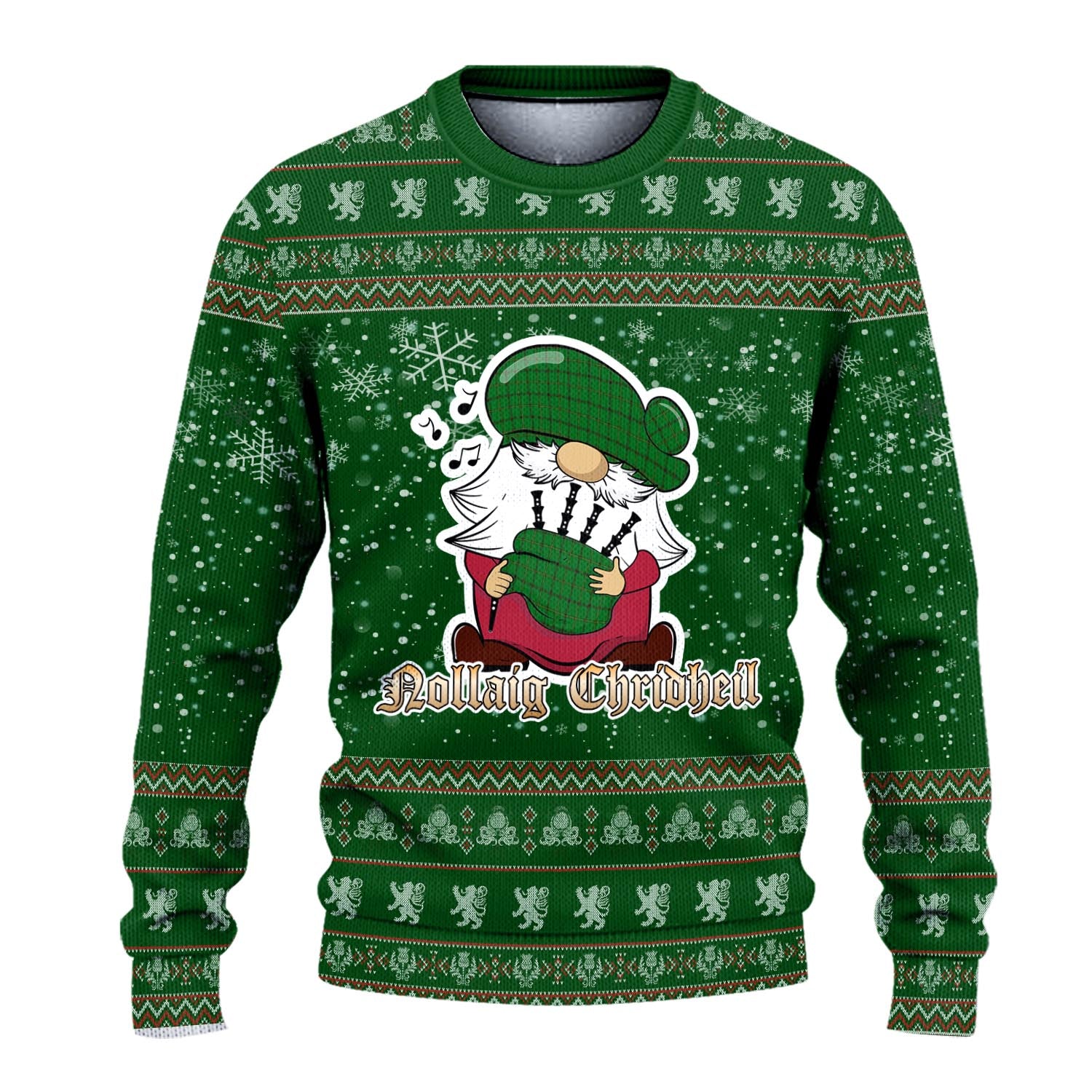 Don Clan Christmas Family Knitted Sweater with Funny Gnome Playing Bagpipes - Tartanvibesclothing