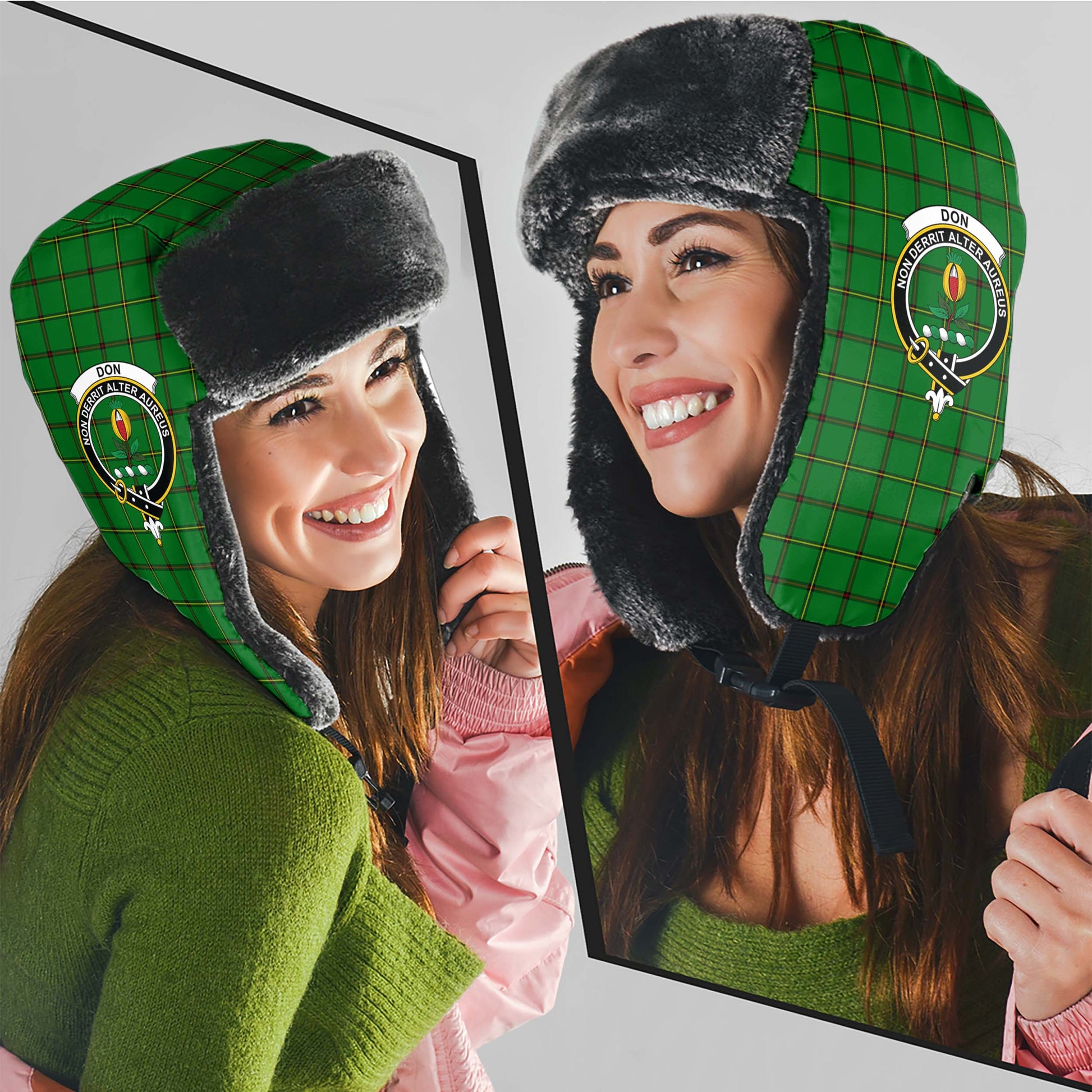 Don Tartan Winter Trapper Hat with Family Crest - Tartanvibesclothing