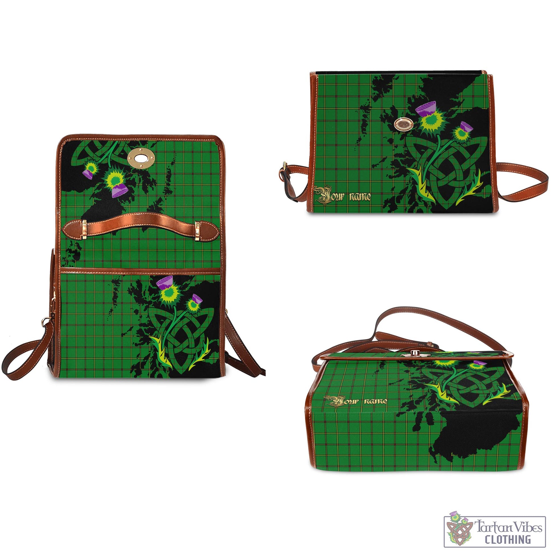 Tartan Vibes Clothing Don Tartan Waterproof Canvas Bag with Scotland Map and Thistle Celtic Accents