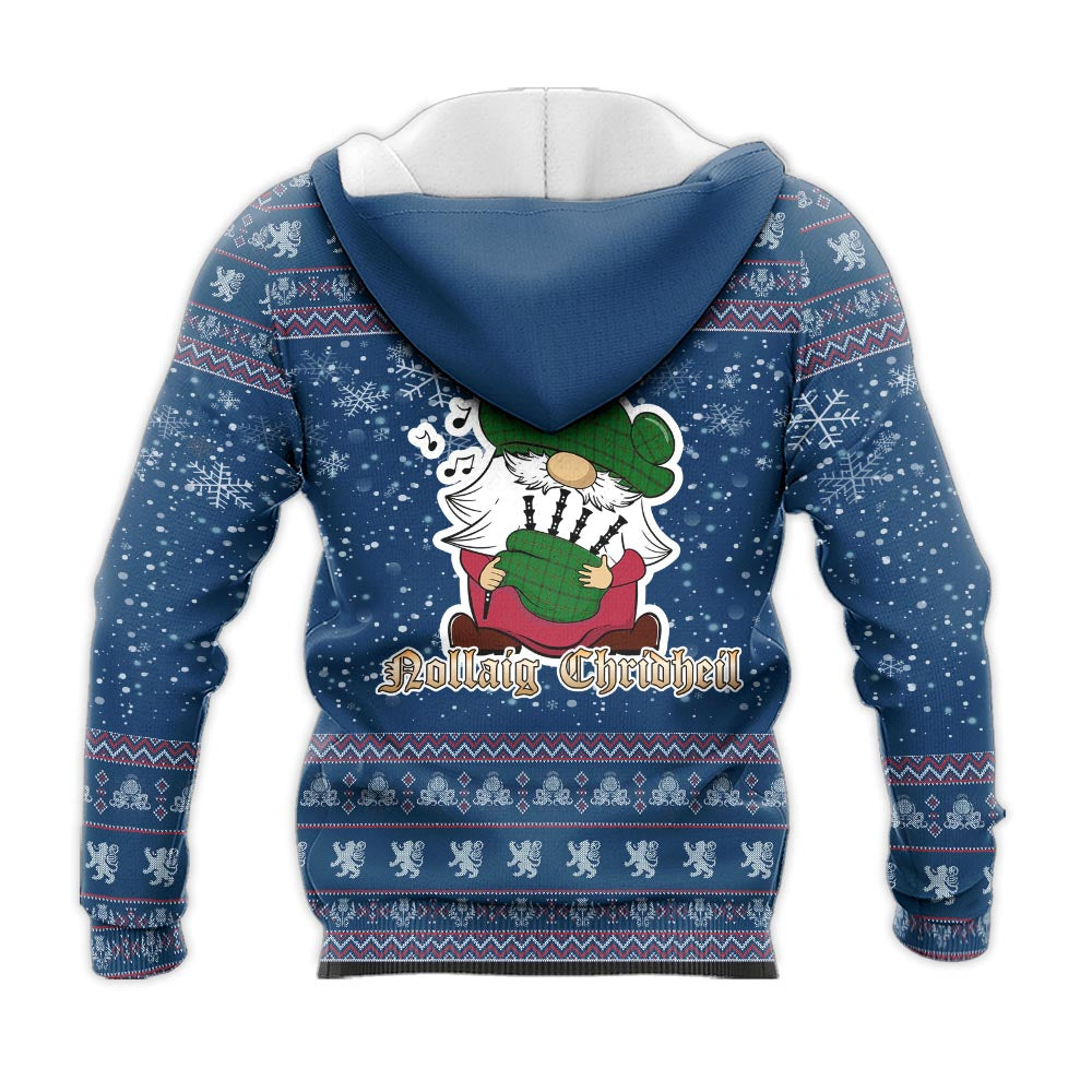 Don Clan Christmas Knitted Hoodie with Funny Gnome Playing Bagpipes - Tartanvibesclothing