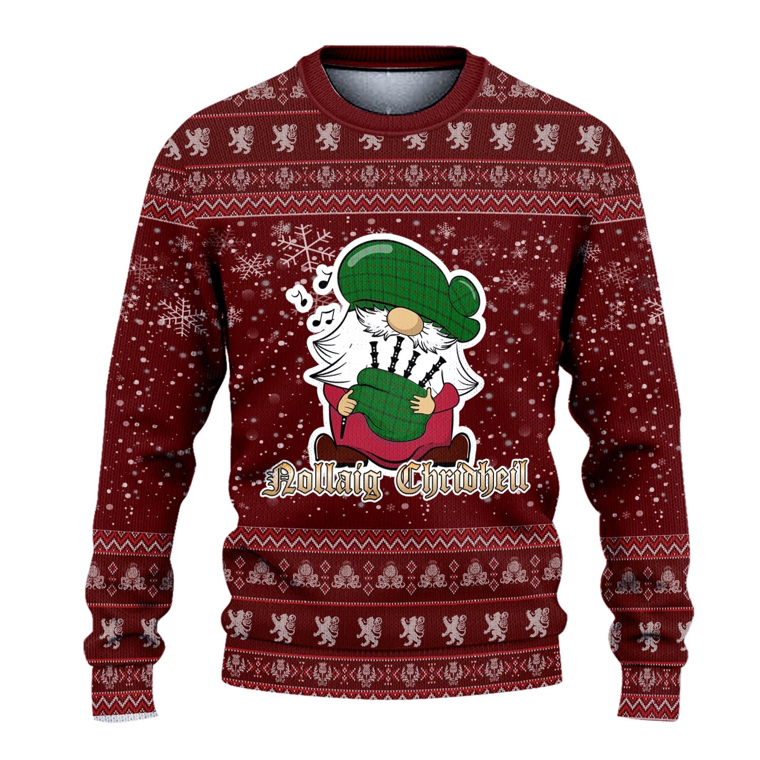 Don Clan Christmas Family Knitted Sweater with Funny Gnome Playing Bagpipes - Tartanvibesclothing