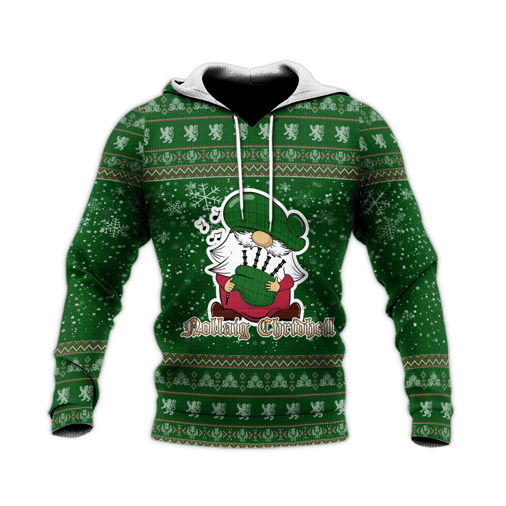 Don Clan Christmas Knitted Hoodie with Funny Gnome Playing Bagpipes - Tartanvibesclothing