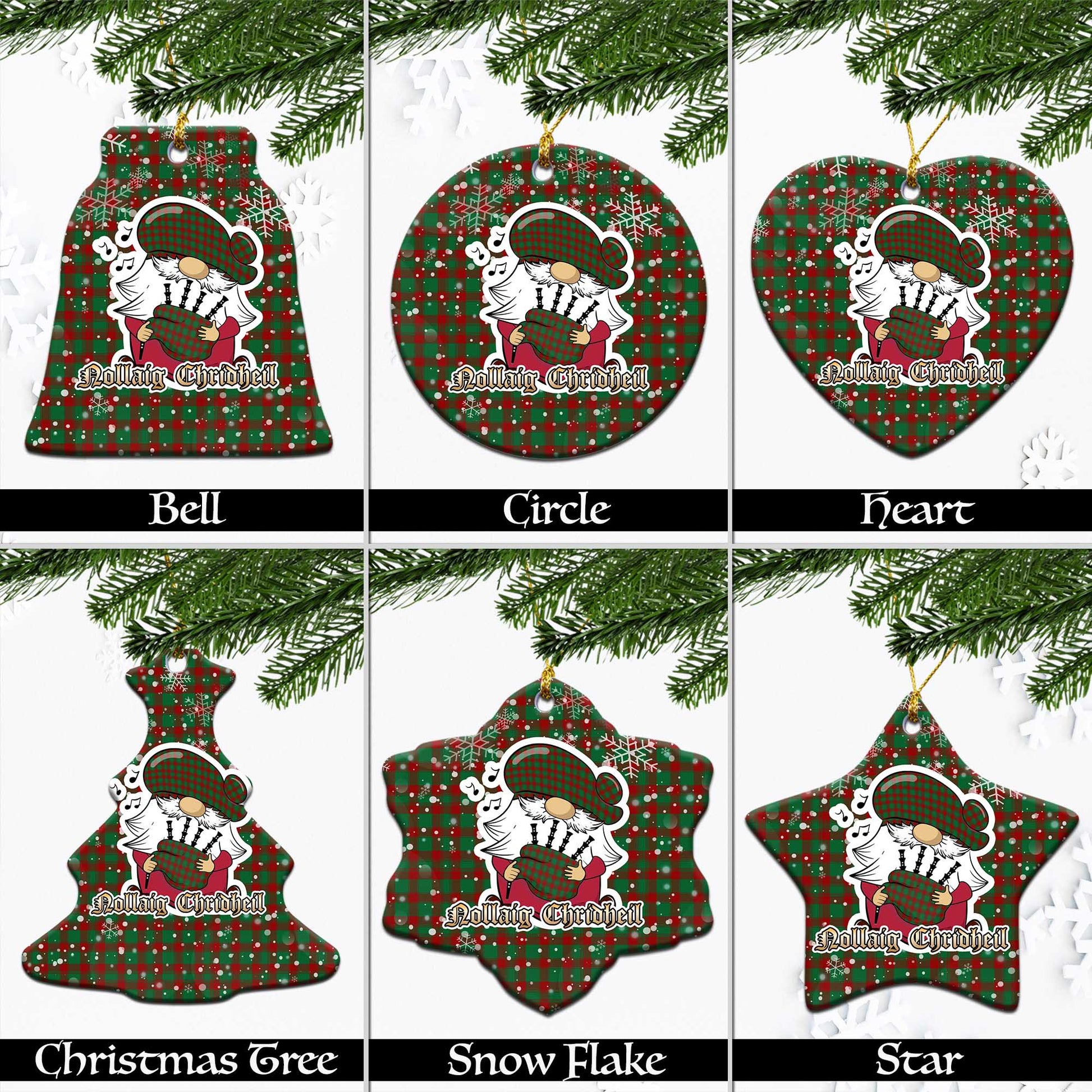 Donachie Tartan Christmas Ornaments with Scottish Gnome Playing Bagpipes Ceramic - Tartanvibesclothing