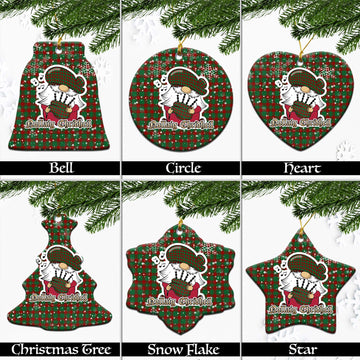 Donachie Tartan Christmas Ceramic Ornaments with Scottish Gnome Playing Bagpipes