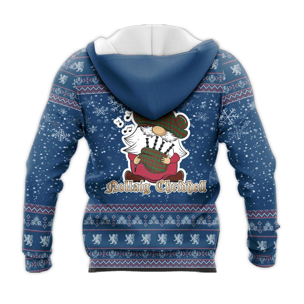 Donachie Clan Christmas Knitted Hoodie with Funny Gnome Playing Bagpipes - Tartanvibesclothing