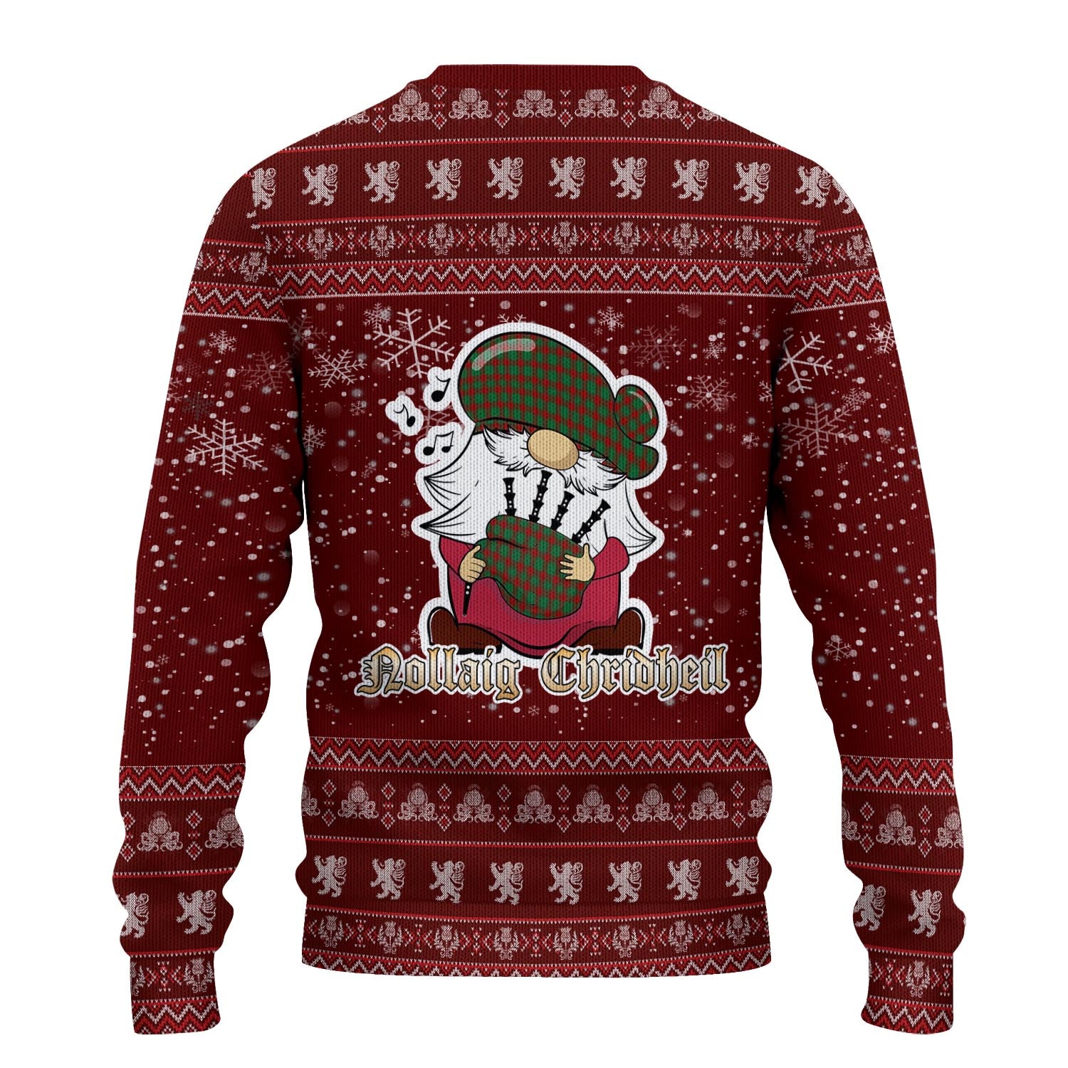 Donachie Clan Christmas Family Knitted Sweater with Funny Gnome Playing Bagpipes - Tartanvibesclothing