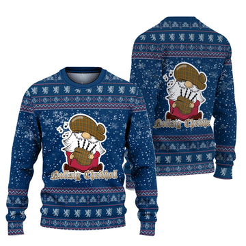 Donachie of Brockloch Ancient Hunting Clan Christmas Family Knitted Sweater with Funny Gnome Playing Bagpipes