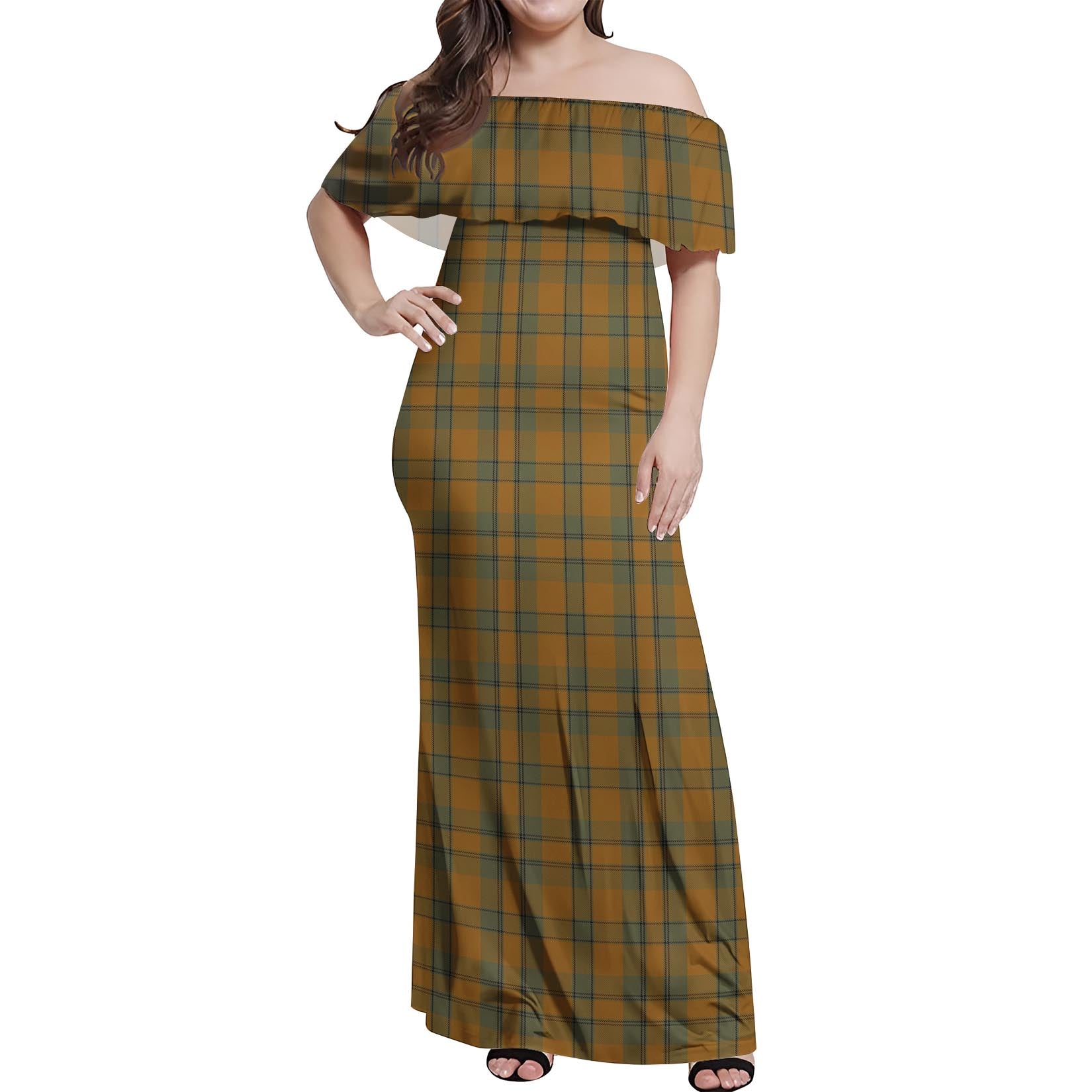 Donachie of Brockloch Ancient Hunting Tartan Off Shoulder Long Dress Women's Dress - Tartanvibesclothing