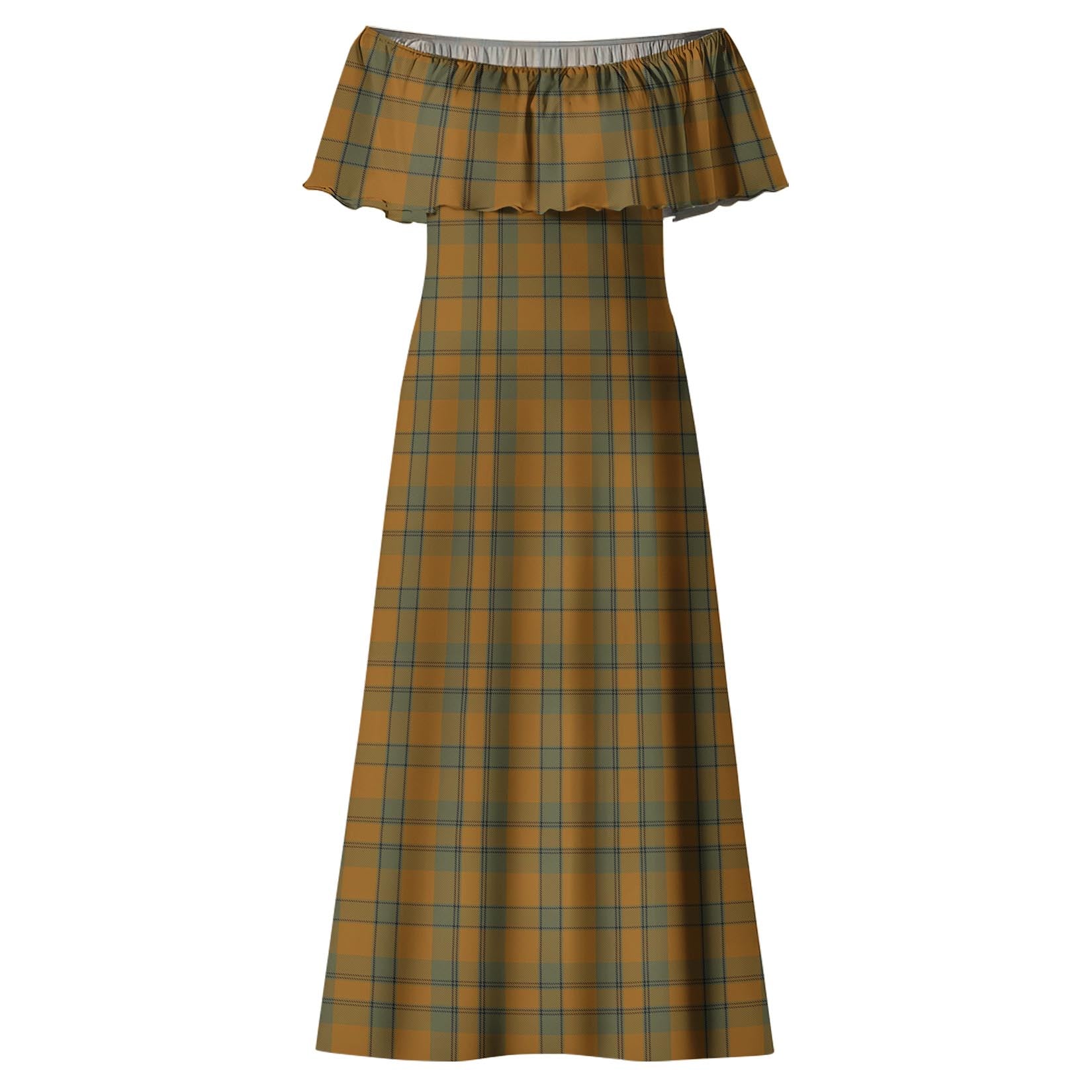 Donachie of Brockloch Ancient Hunting Tartan Off Shoulder Long Dress - Tartanvibesclothing